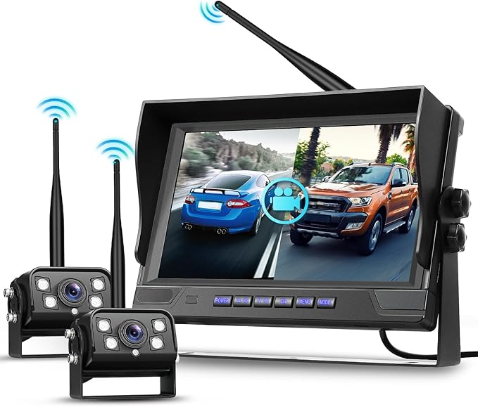 Hodozzy Wireless Backup Camera Digital System Kit, 9 Inch Dual Split Screen Monitor with Blind Spot Warning, IP 68 Waterproof 2 Backup Camera, Recording,Night Vision,Loop Record Trucks/RV/SUV