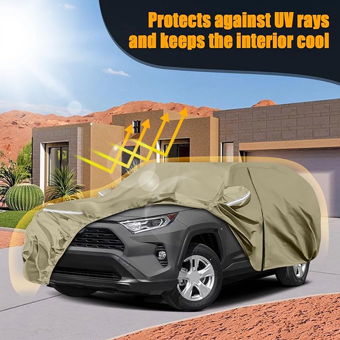 Waterproof Car Covers Replace for 2013-2025 Toyota RAV4, Multilayer Heavy Duty with Cotton Liner All Weather Car Cover with Zipper Door, Windproof Bands for Snow Rain Dust Protection