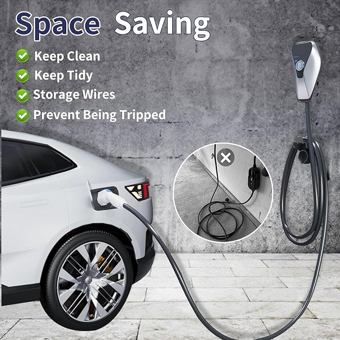 EV Charger Holder Wall Mount for SAE J1772 - Heavy Duty Electric Vehicle Connector Nozzle Holster Dock with Anti-Drop Lock, for Home, Garage, and Outdoor Use