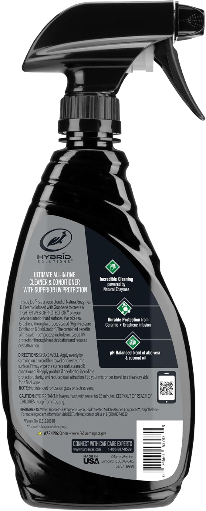 Turtle Wax 53787 Hybrid Solutions Ceramic Graphene Inside Job, Interior Car Cleaner and Protectant, Odor Eliminator, Works on Leather, Vinyl, Plastic, Rubber and More, 16 fl oz. (Pack of 1)