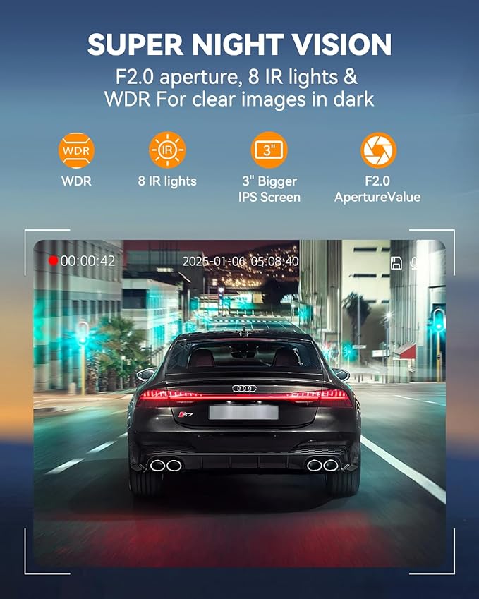 4 Channel Dash Cam 360° View, Front and Rear Inside Left Right, 2K Dash Camera for Cars, Built-in 5G WiFi & APP Control, Night Vision, G-Sensor, 24/7 Recording Parking Mode, with 64GB SD Card