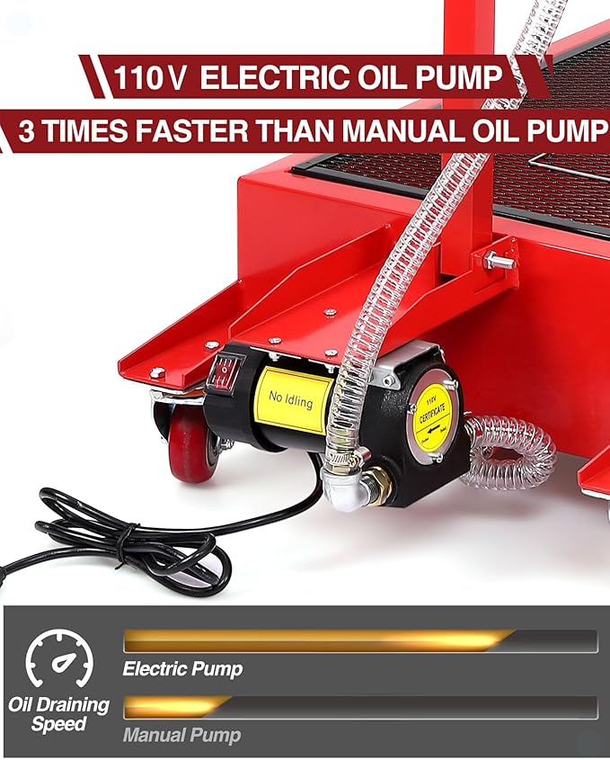 DEXSO 20 Gallon Electric Oil Drain Pan with 110V Pump & 8 Ft Hose, Low Profile & T Folding Handle Oil Drain Cart for Truck Cars SUVs