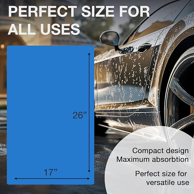 Premium Large Shammy Towel for Car - 2pk Pack (26"x17") - Super Absorbent, Soft, Streak-Free, Scratch-Free Cloth for Cars, Boats, Home - Long Lasting Chamois Towel + Hanging Storage Tubes (Blue)