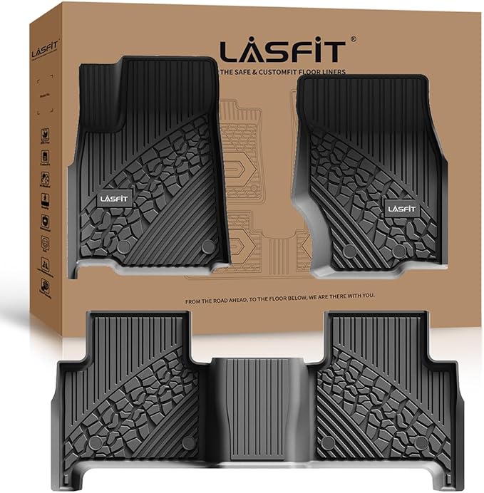 LASFIT Floor Mats for Jeep Grand Cherokee 2022-2025 5-Seat (Include 4xe, NOT for L) All Weather TPE Custom Fit Car Mats Floor Liners 1st & 2nd Row, Black
