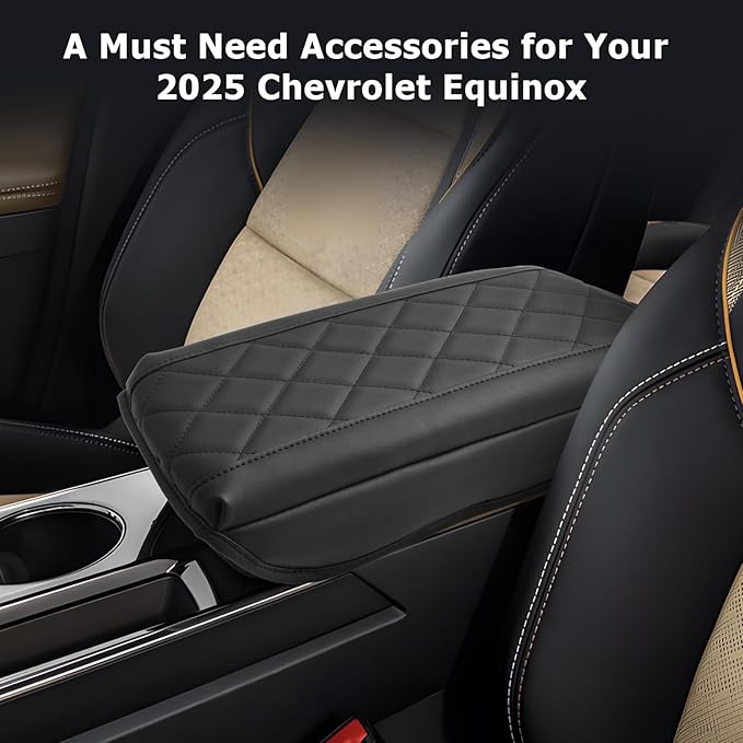 LUWU Center Console Cover Compatible with 2025 Chevrolet Equinox Accessories 2025 Equinox Armrest Cover Center Console Pad 2025 Equinox LT, ACTIV, RS Armrest Console Cover Soft Leather (Black B)