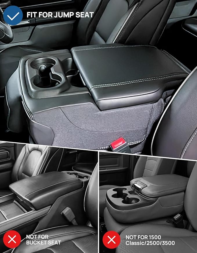 JOYTUTUS Center Console Cover Compatible with 2019-2024 2025 Ram 1500 New Model Jump Seat Console, Leather Arm Rest Armrest Cover for Car, Durable Middle Console Cover, Car Arm Rest Cover Replacement