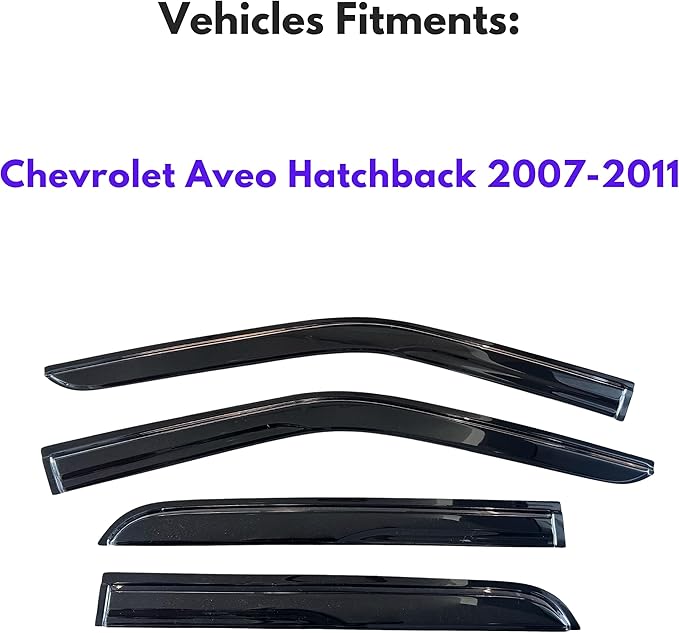 KPY Window Visor Compatible with Chevrolet Chevy Aveo Hatchback 2007-2011, 4PC Rain Guard Side Window Vent Deflectors Tape-On Mugen Style, 2007 2008 2009 2010 2011