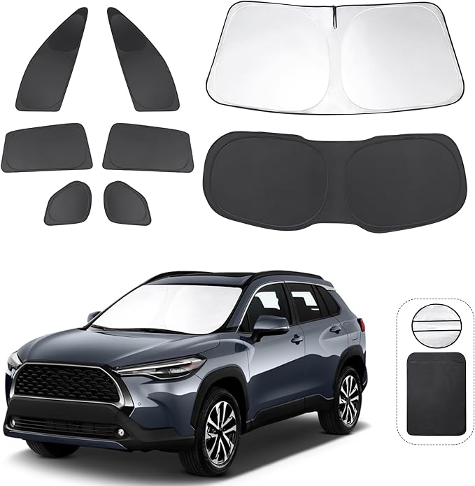 TINGLU Window Shades for Toyota Corolla Cross 2022-2024 2025(Not for Corolla) Accessories Car Side Full Windows Rear Triangular Windshield Sun Shade Sun UV Rays & Privacy Protection for Camping 8PCS