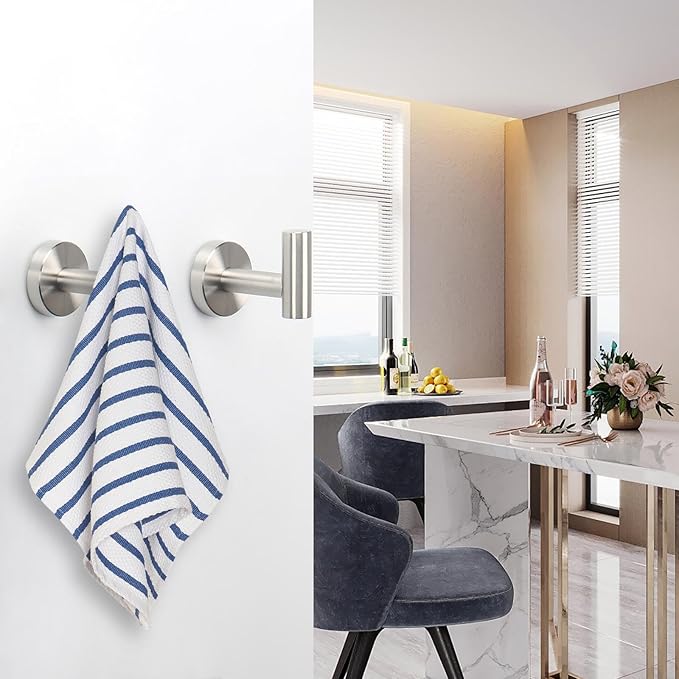 NearMoon Bath Towel Hooks- SUS 304 Stainless Steel Robe Hook Holder, Heavy Duty Coat Hook for Bathroom Livingroom Hotel Kitchen Garage, Wall Mounted (Brushed Nickel, 8 Pack)