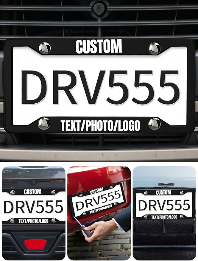 Custom License Plate Frame – Personalized License Plate Holder with Photo & Text – Rust-Proof Aluminum Car Tag Cover for Front/Rear, Car Accessory for Men & Women, Includes Screws, 12"x6"