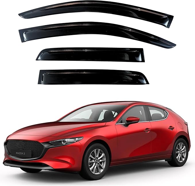 KPY Window Visor Compatible with Mazda 3 Hatchback 2019-2024, 4PC Rain Guard Side Window Vent Deflectors Tape-On Style, 2019 2020 2021 2022 2023 2024