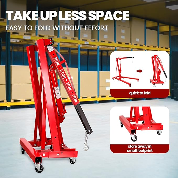 5500 Lbs Folding Engine Hoist, 2.5 Ton Engine Crane with Lever, with 6 Casters, 8 Ton Hydraulic Pump 4 Adjustable Position, Cherry Picker for Garage, Workshop, Repair