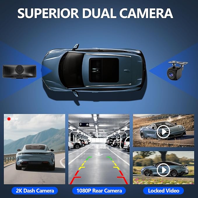 Wireless CarPlay Screen with 2K Dash Cam, 8.1" Portable Touchscreen Car Stereo with CarPlay & Android Auto, 1080P Backup Camera, Voice Control, Bluetooth, Mirror Link, GPS Navigation