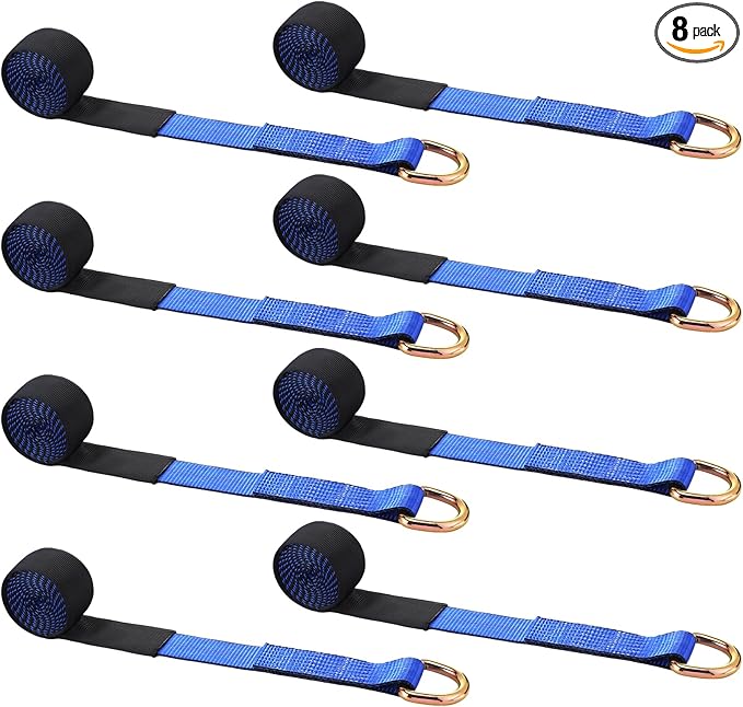 8Pack 2'' X 8ft Tow Truck Straps Lasso Wheel Lift Straps Lasso Tow Strap with D Ring 11, 000 Lbs Break Strength Auto Tie Down Auto Hauler for Trailer Truck Tie(Blue)
