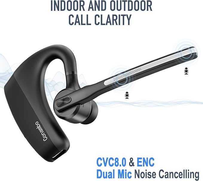 Conambo Bluetooth Headset 5.2 with CVC8.0 Dual Mic Noise Cancelling Bluetooth Earpiece 16Hrs Talktime Wireless Headset for Truck Driver iPhone Android Cell Phones