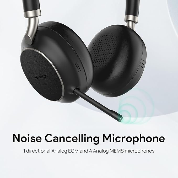 Yealink BH76 (2022 Old Edition) Wireless Headset Active Noise Cancelling (ANC) Bluetooth Headphone with Retractable Mic-Boom, Teams Certified On-Ear Headphone, up to 35h Talking Time, USB-A Dongle