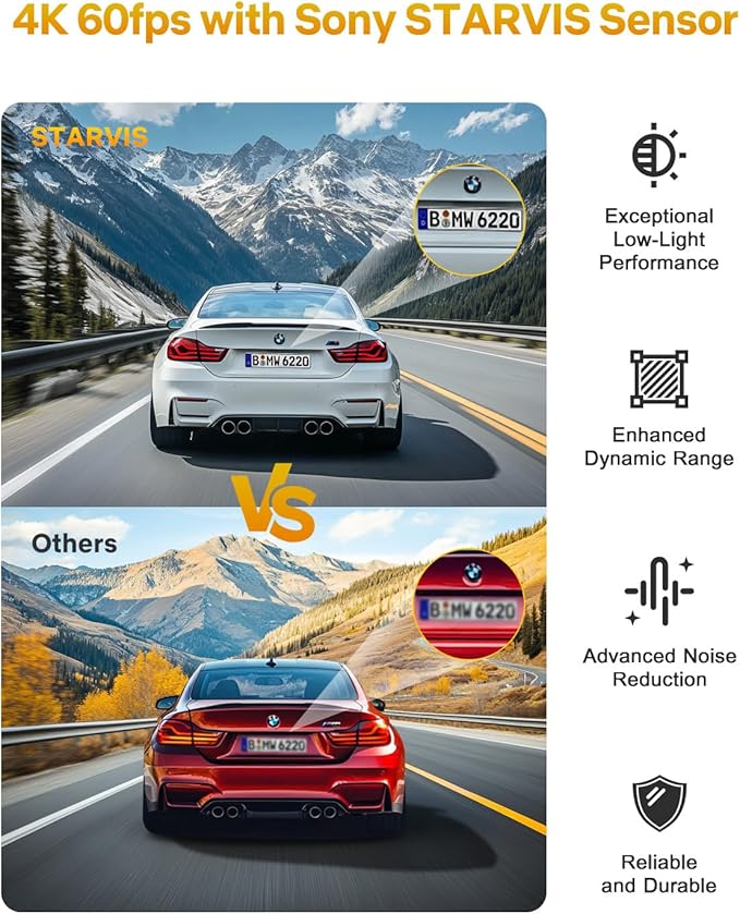 GKU Dash Cam Front and Rear, 4K 60fps＋2.5K Dashcam,STARVIS Sensor, HDR, 5G WiFi GPS, 24H Parking Mode, Night Vision, 170°Wide Angle, Dash Camera for Cars with 1.47 Display, 64G SDcard (Black)
