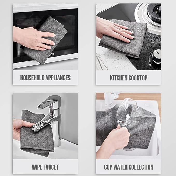 FETNHU Non-Woven - Super Absorbent 11.8" x 11.8" Lint-Free Cleaner, Reusable Thickened Magic Cleaning Cloth, Multipurpose Magic Cloths for Cleaning Glass, Cars, Kitchen, Window, Mirrors (10PCS-Gray)