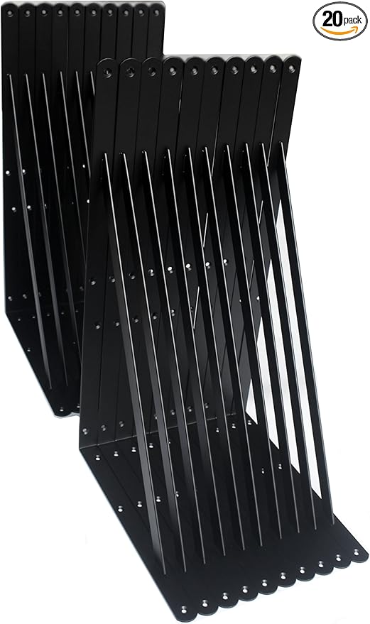 20 Pack L20 x H 12" Black Heavy Duty Shelf Brackets with Screws Metal Shelf Brackets Shelf Support Angle Brackets for Shelves L Brackets Heavy Duty Floating Shelf