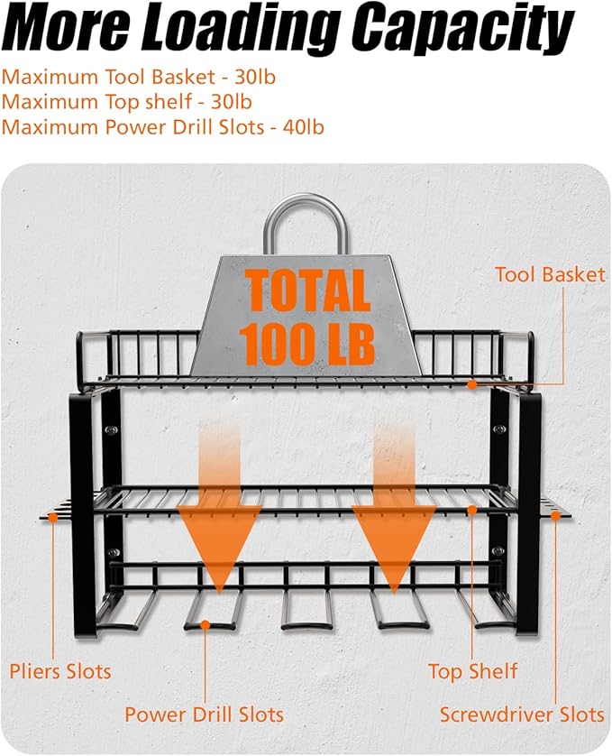Power Tool Organizer Holder - Wall Mount Style for Power Tool Drill as Heavy Duty Tool Shelf & Tool Rack with Compact Packed with Color Box, Great Gift for Man