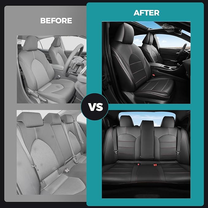 for Toyota Camry Seat Covers LE SE SE Nightshade 2018 2019 2020 2021 2022 2023 2024 - Waterproof Luxury Leather Seat Covers for Cars, Custom Car Seat Covers Full Set, Black Red Not for Hybrid