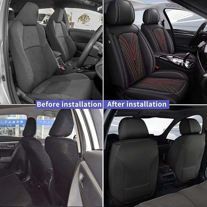 Seat Covers for Car Fit for Toyota Camry 2025 2024 2023-2012: Front Seat Covers Faux Leather Waterproof Breathable Car Seat Cushions Cover (2 Seats,Black & Red Line)