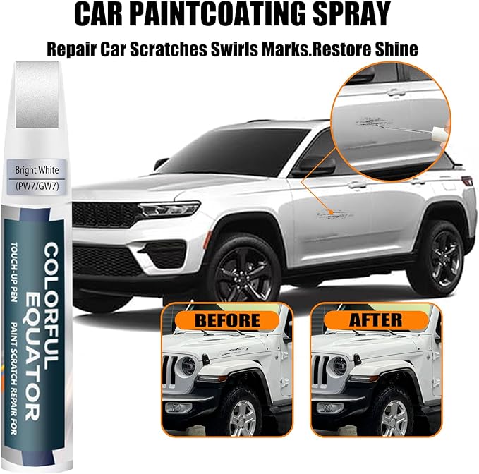 PW7/GW7 Bright White Touch Up Paint for Jeep, Car Paint Pen Scratch Repair Two-In-One Touch Up Paint, Premium Car Scratch Remover for Deep Scratches