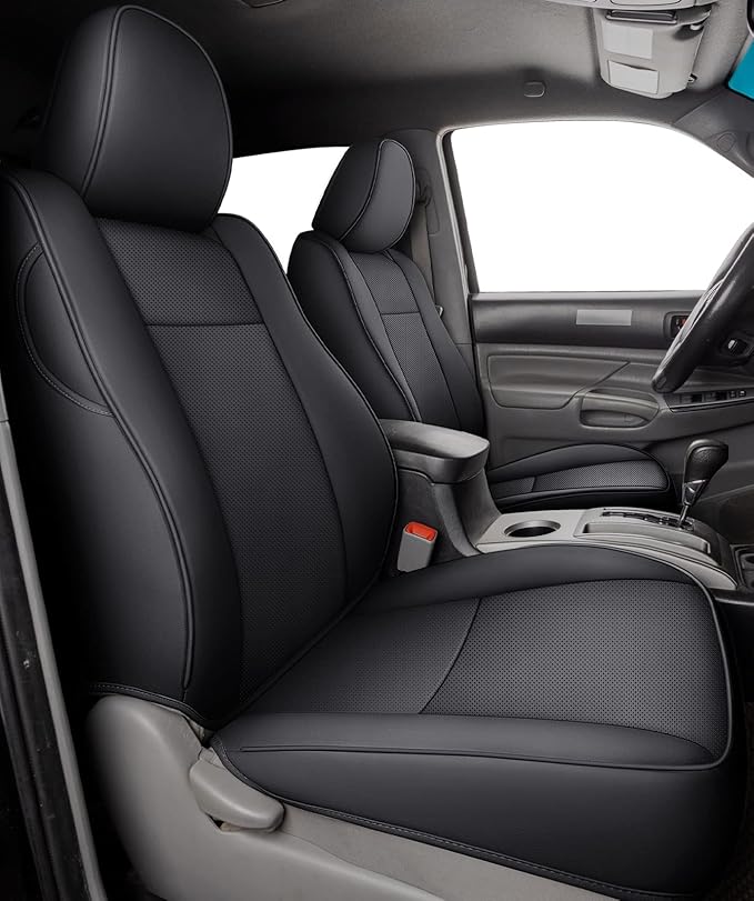 LUCKYMAN CLUB 2005-2015 Tacoma Custom Fit Seat Covers for Crew Cab with Faux Leather (2005-2015 Black)