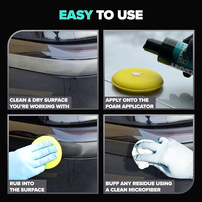 Carfidant Plastic Restorer for Cars – Refreshes Faded Plastic, Vinyl & Rubber Trim with Polish for Deep Shine – Protects Against UV & Dirt – Black Exterior & Interior Care for Detailing - 16 fl. Oz.