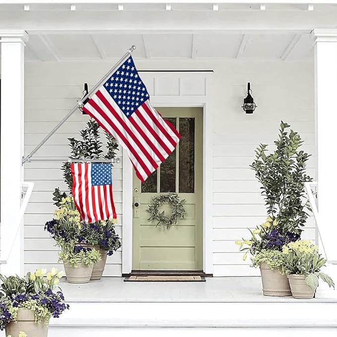 ZMTECH Flag Pole - Upgraded Bracket, (2 Packs) 6 FT Stainless Steel Flag Poles for Outside House, Residential or Commerical, Tangle Free Flag Pole Kit for American Flag (Without Flag, Silver)