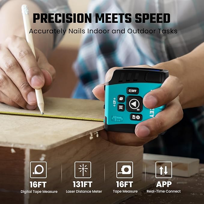 MiLESEEY DT20 Laser Tape Measure 3-in-1, 130FT Laser Distance Meter, 16FT Digital Tape Measure, Regular Tape Measure, Area Volume Measuring Pythagorean Mode, Waterproof and Rechargeable