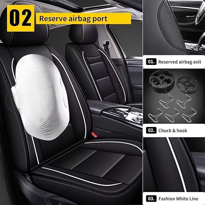 YORKNEIC Leather Car Seat Covers Fit for Hyundai Kona 2018-2025: 5 Seats Full Set Seat Covers - Waterproof Auto Seat Protector Compatible Airbag (Black)