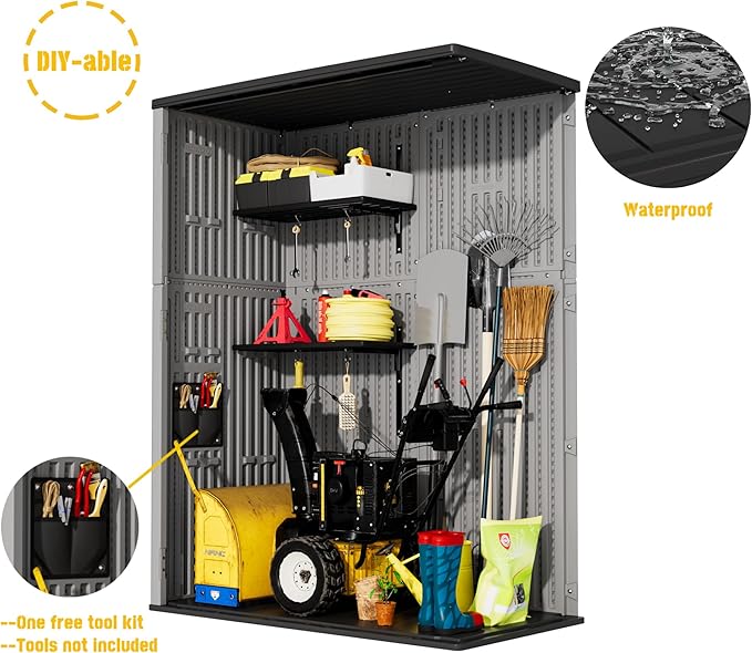 Plastic Outdoor Storage Cabinets,Vertical Sheds&Outdoor Storage with Floor,Outdoor Storage Box Waterproof/Lockable for Garage,Bike,Tools Storage Shed (57Cu.ft-Pale Grey)