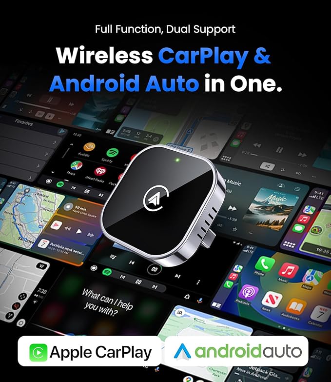 Teeran 2 in 1 Wireless CarPlay and Android Auto Adapter, Easy Setup Plug and Play, Fast Seamless Use Supports 1000+ Car's with Built-in Wired Car Play/Android Auto, Compact Sleek Design Car Adapter