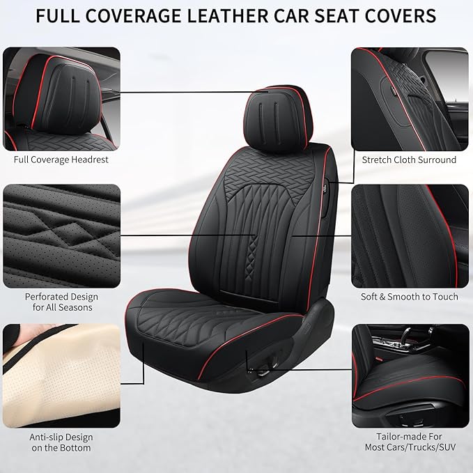 Car Seat Covers Full Set, Leather Seat Covers for Cars, Car Seat Protector Waterproof, Non-Slip Car Interior Covers Fit for Most Cars, SUV, Vans, Trucks,5Seaters,Full Set,Black,COMFDRIVE-A03