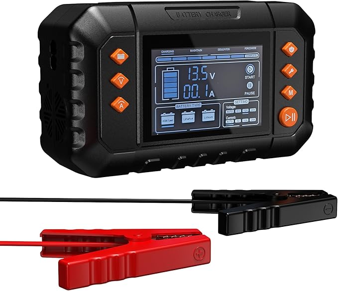 WAVLINK Smart Battery Charger, 20-Amp, Car Battery Charger with LCD Display, for 6V/12V/24V Lead-Acid/Lithium/LiFePO4 Batteries, Trickle Battery Maintainer and Desulfurizer for Car, Boat, Motorcycles