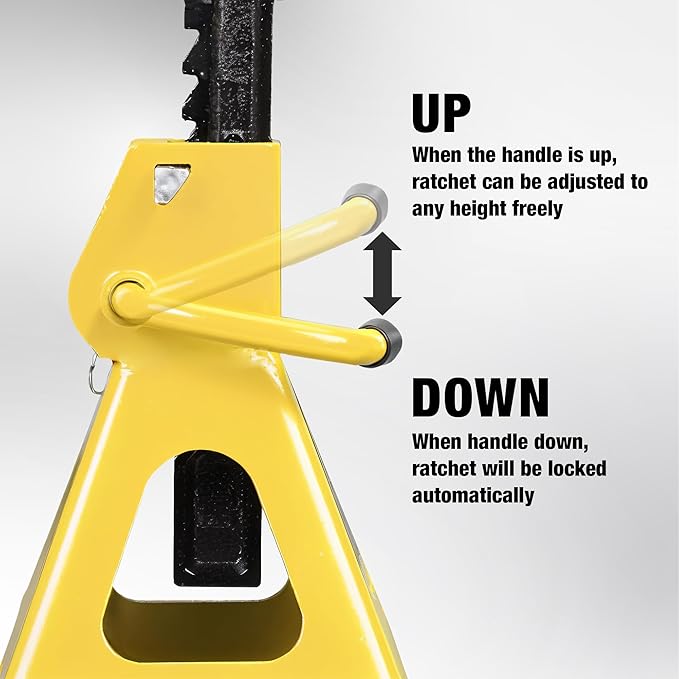 YELLOW JACKET 2 Ton Jack Stands with Double Locking and Large Foot Base for Lifting Car, Heavy Duty Steel, 4,400 lb Capacity, Yellow, 1 Pair