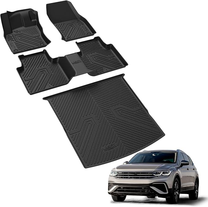 LASFIT Floor & Cargo Mats for Volkswagen Tiguan 2018 2019 2020 2021 2023 2024 (Fit 5 Seats), All Weather TPE Custom Fit Floor Liners for 1st & 2nd Rows & Trunk Mats for VW Tiguan Accessories, Black