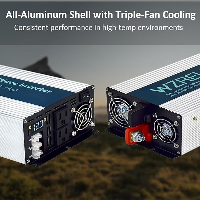 WZRELB 4000W Pure Sine Wave Inverter, Car Power Inverter 48V DC to 110V 120V AC Converter for RV, Truck, Solar, Outdoor with Dual AC Outlets, Hardwire Port, Surge 8000W, LED Display,Off-Grid