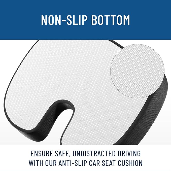 Everlasting Comfort Doctor Recommended Gel Memory Foam Seat Cushion for Office Chairs & Car Seat - Ergonomic Office Desk Accessories for Tailbone Pain Relief, Sciatica & Back Support