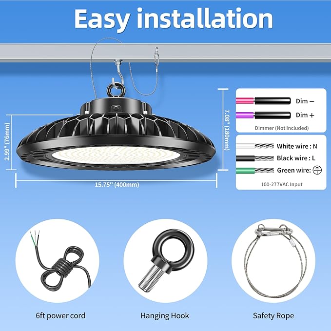 9 Pack 400W LED High Bay Light 56000LM 5000K 120VAC UFO Light IP65 Waterproof Dimmable Commercial Bay Lighting for Workshop|Garage|Factory -ETL&DLC Listed