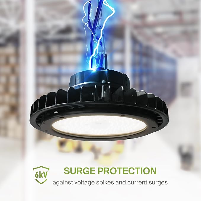 ASD LED High Bay UFO Light Fixture, Commercial Shop Lighting | Dimmable, IP69K Waterproof, DLC Premium, UL Listed | 200W 29000LM 3500K 100-277V | Warehouse, Garage, Workshop, Barn Lamp | Black, 6 Pack