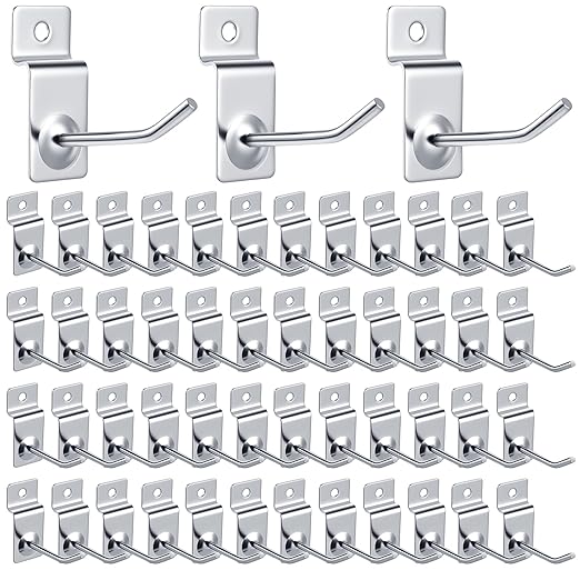 Moxweyeni 100 Pcs Heavy Duty Slatwall Panel Hooks Hanging Metal Slat Wall Hanging Hooks Silver Slat Wall Hanger Commercial Grade Slatwall Pegs Accessories for Shop Retail Display(2inch)