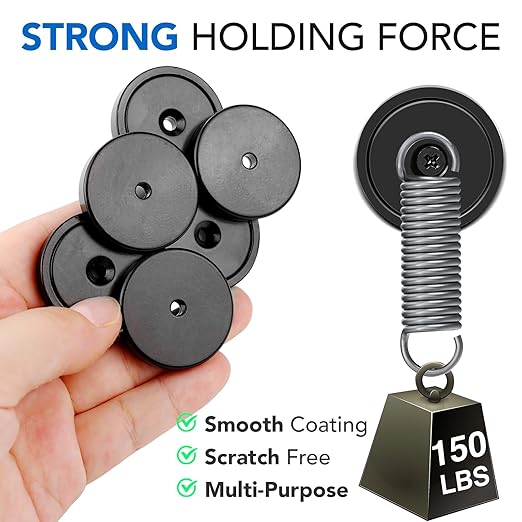 MIKEDE 10 Pack Strong Magnets Heavy Duty, 150LB Neodymium Cup Magnets with Countersunk Hole, Stainless Screw for Wall Mounting, Rare Earth Magnet Black Round Base Disc Magnet 1.4" D x 0.27" H