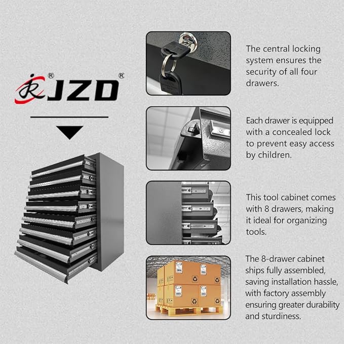 JZD Garage Storage Cabinet System Workbench Set Workshop with Drawers and Doors, No Wall Mounting Required, for Basement Automotive Repair Shop