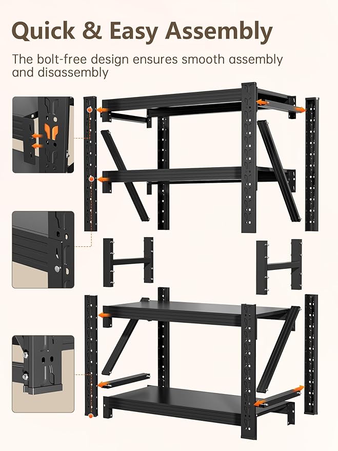 4-Tier Storage Shelves,79" H Heavy-Duty Garage Shelving Unit,Adjustable Industrial Metal Shelf System,3,400lbs Capacity,Tool Organizer for Garage,Workshop,42" W*20" D*79" H,Black