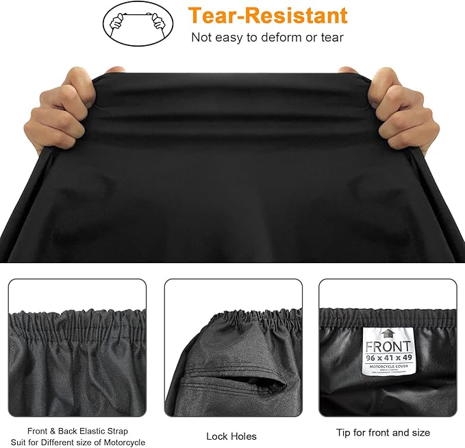 Comnova Motorcycle Cover 104 Inch, 600D Universal Motorcycles Cover Waterproof with Lock-Holes All Season, Large Motorbike Vehicle Scooter Cover for Harley Davidson, Honda, Suzuki, Kawasaki, Yamaha