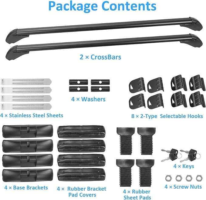 43inch Universal Car Roof Rack, Aluminum Car Roof Rack Cross Bars, Anti-Theft Lock, Adjustable Window Frame for Bike Kayak Cargo Luggage, 42.91-44.88 inch Distance Between Rain Grooves, 165LBS Load
