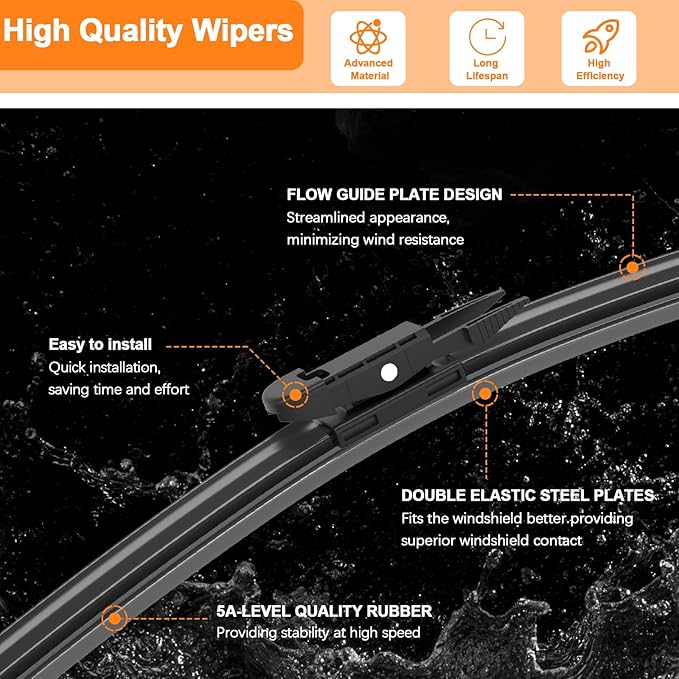 HULADAED® 24'' 21'' 12'' Windshield Wipers Replacement for Chevy/Chevrolet Traverse 2017-2012,Silicone Front Rear Wiper blades for MY Car-All Weather & Quiet(3 PACK)