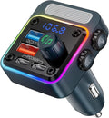 Nulaxy 54W Bluetooth 5.3 Car Adapter with 4 Charging Ports [PD 36W & QC3.0 18W], Wireless Radio FM Transmitter with Deep Bass Player & 5 Colors LED Backlit, Hands-Free Calling - Blue